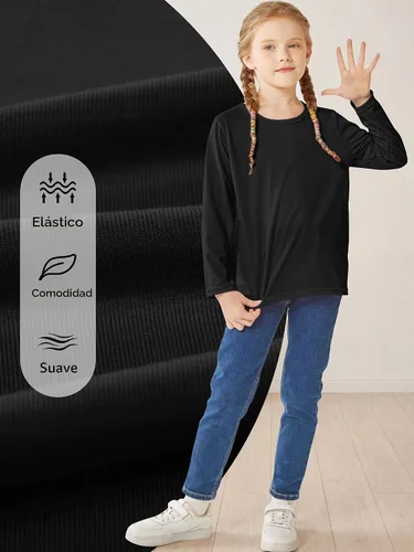 Vista 2 de Cooraby - Paquete de 5 camisetas básicas de manga larga para niñas de 2 a