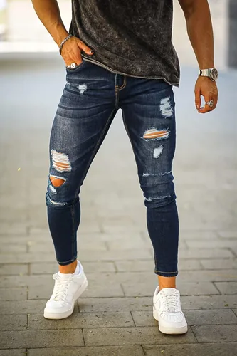 Vista 3 de GINGTTO - Jeans rasgados, elásticos y ajustados para hombre
