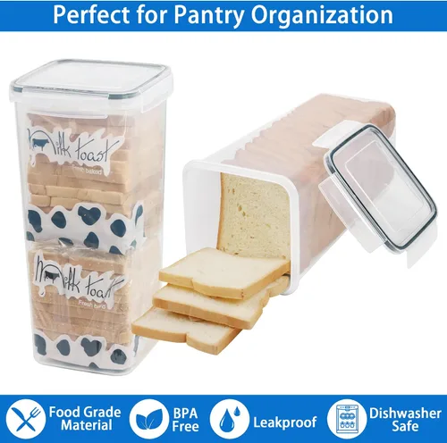 Vista 3 de Tiawudi 2 Pack Caja de Pan, Envase de Pan de Plástico, Almacenamiento de Pan para Encimera de Cocina, Guarda Pan con Tapa Hermética, Guarda Pan