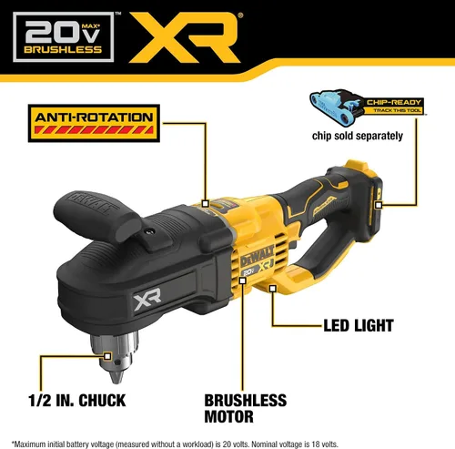 Vista 5 de DEWALT 20 V MAX* XR Taladro inalámbrico sin escobillas compacto de 1/2 pulg. para pernos y viguetas (solo herramienta) (DCD446B)