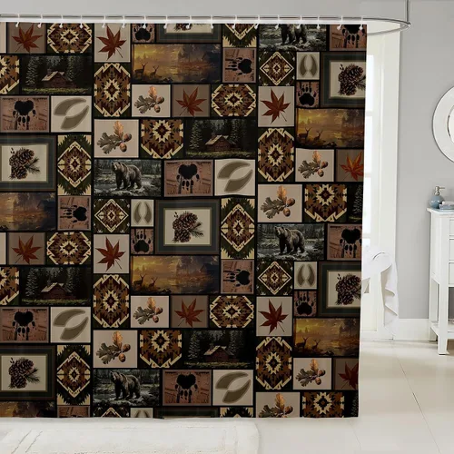 Vista 28 de Castle Fairy Cortina de ducha geométrica bohemia tribal exótica para baño, juego de cortina de ducha para niños y adultos, cortina de baño retro