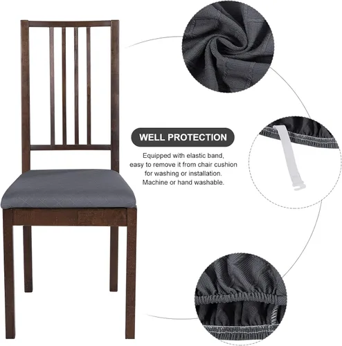 Vista 4 de SearchI Juego de 4 fundas para sillas, fundas de asiento para sillas de comedor, fundas de asiento elásticas de jacquard para sillas de comedor