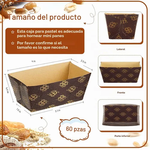 Vista 2 de Tessco 60 Piezas Mini Moldes de Pan de Papel Desechables Moldes Rectangulares de Papel para Hornear para Pan Rápido Panes Pequeños de Calabaza