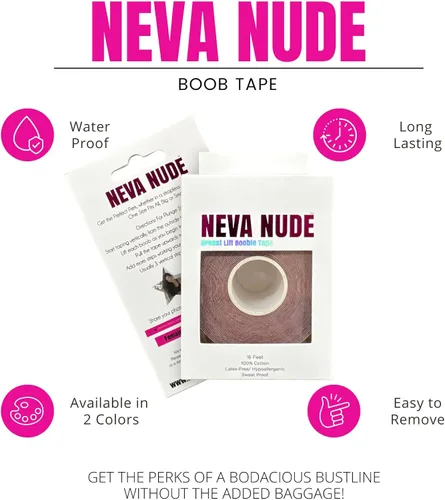 Vista 2 de Neva Nude Cinta invisible para levantamiento y cobertura, hipoalergénico, impermeable, adhesivo de grado médico (rollo de 16.4ft)