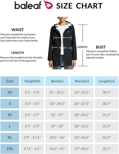 Vista 7 de BALEAF Chaqueta impermeable para mujer, impermeable, ligera, larga, para viajes, exteriores, cortavientos con capucha