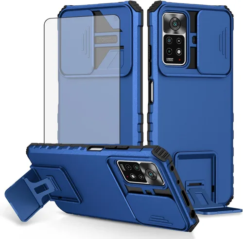 Vista 11 de Asuwish Funda de teléfono para Xiaomi Redmi Note 11 Pro 4G/5G con protector de pantalla de vidrio templado y cubierta de cámara deslizante Soporte