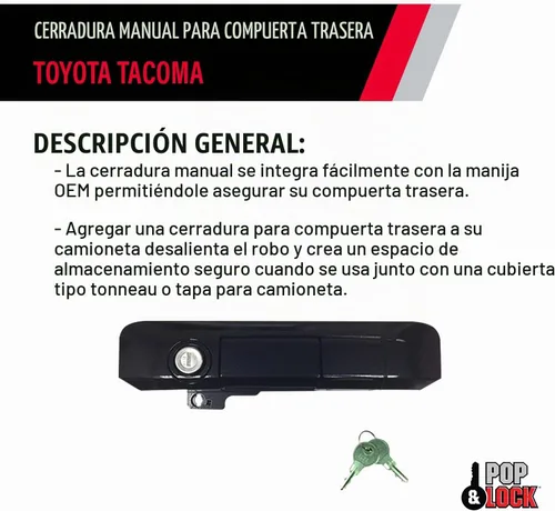 Vista 4 de Pop & Lock Cerradura manual de puerta trasera para Toyota Tacoma, Negro Arena Perla