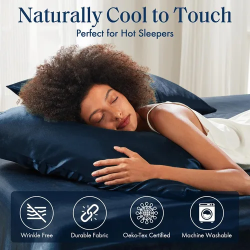 Vista 202 de Madison Park Essentials - Juego de sábanas de satén de lujo y sedoso con brillo natural, bolsillo elástico de 14 pulgadas para colchones de hasta 16
