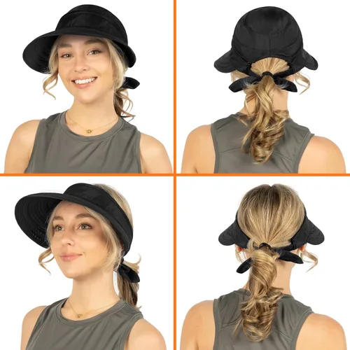Vista 40 de SUN CUBE Sombrero de sol para mujer para protección UV al aire libre, sombrero de sol de ala ancha, cola de caballo, sombrero de playa convertible