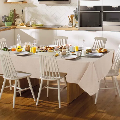Vista 2 de Fitable - Mantel cuadrado de lino sintético resistente a las arrugas, tela neutral, para mesa de interior o exterior, para cocina o comedor