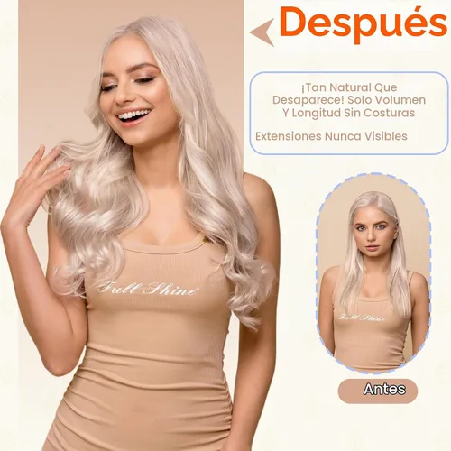 Vista 7 de Full Shine - Extensiones adhesivas de cabello humano de 20 pulgadas, extensiones de cabello con cinta invisible, color 1000 rubio hielo, sin