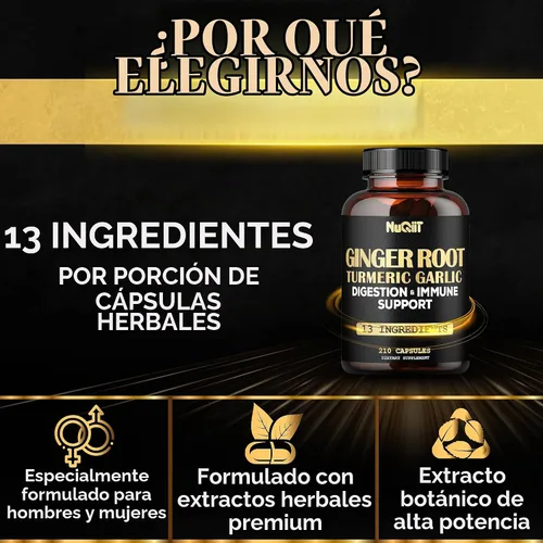 Vista 4 de Cápsulas de jengibre con cúrcuma curcumina, bulbo de ajo, berberina HCl, equinácea - 210 cápsulas