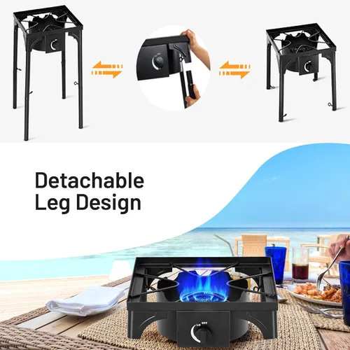 Vista 3 de Giantex Estufa de un solo quemador al aire libre, soporte de quemador de alta presión máx. 100,000 BTU, regulador de 0-20 PSI patas desmontables
