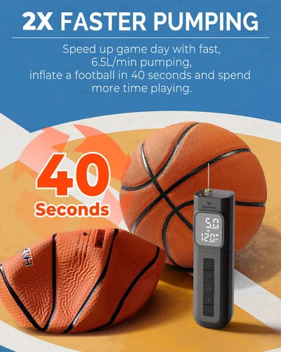 Vista 7 de ETENWOLF P200 Electric Ball Pump 2000mAh Sports Air Pump with Digital Pressure Gauge, Fast Inflation & Deflation for Basketball Soccer Volleyball