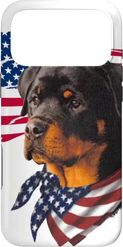 Vista 22 de Funda genial impresionante con la bandera estadounidense para iPhone 16 Rottweiler Dog