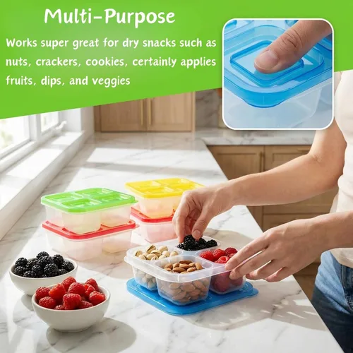Vista 4 de AVLA Paquete de 10 cajas Bento para aperitivos, contenedores reutilizables para preparación de comidas, 4 compartimentos, cajas de almuerzo Bento