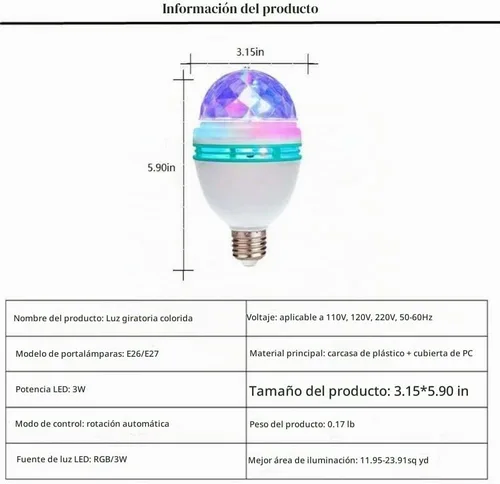 Vista 2 de 1 paquete de bombilla LED giratoria de color E26, bombillas LED para fiestas, luces de escenario multi cristal para discoteca, bombilla