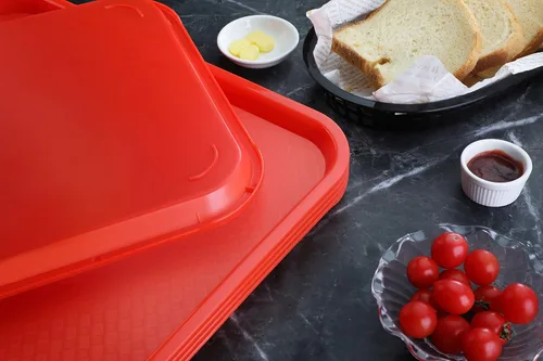 Vista 4 de New Star Foodservice Bandeja de comida rápida, juego de 12 (rojo, 10 x 14 pulgadas)