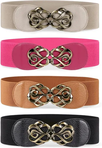 Vista 13 de JASGOOD Cinturones Elásticos para Mujer para Vestidos Vintage Cinturones Anchos de Cintura Elásticos Paquete de 4 de 2.36" de Ancho