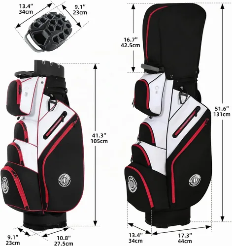 Vista 3 de Bolsa de carrito de golf Shopsource, bolsa de palos de 14 vías con cierre moldeado y divisores de longitud completa, bolsas de carrito silenciosas