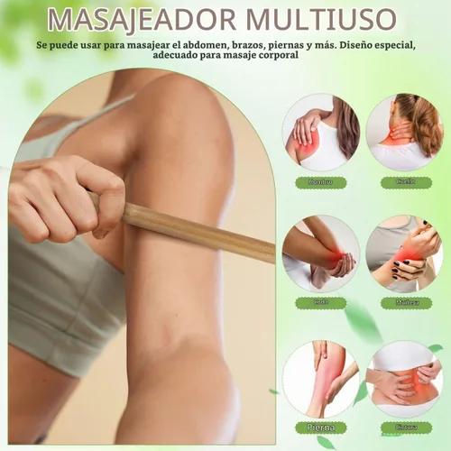 Vista 5 de Varilla de masaje de bambú para alivio del dolor corporal y terapia de spa, herramienta de masajeador de bambú de madera de 16.5 pulgadas