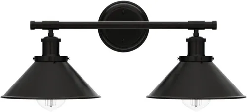 Vista 4 de Aplique de pared negro de 2 luces, aplique de pared de baño de granja sobre el espejo, luces industriales rústicas de tocador de baño