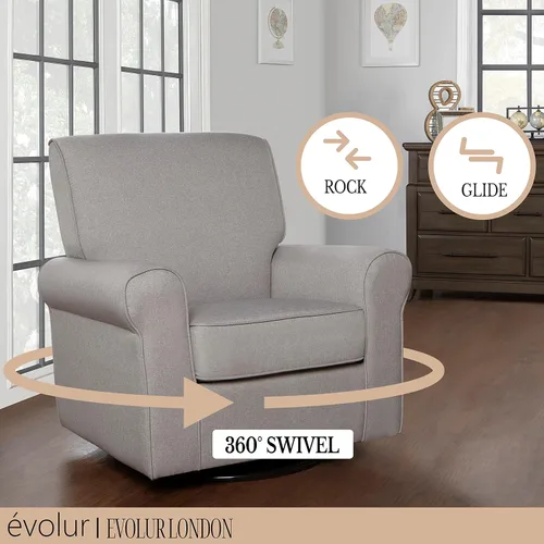 Vista 7 de Evolur London - Asiento giratorio tapizado de felpa, diseño ergonómico para guardería en fósil, montaje sin herramientas, fácil de limpiar