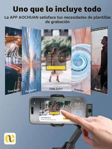 Vista 8 de AOCHUAN Estabilizador de cardán para iPhone y Android, cardán de teléfono de 3 ejes con micrófono de solapa inalámbrico, poste de extensión Negro