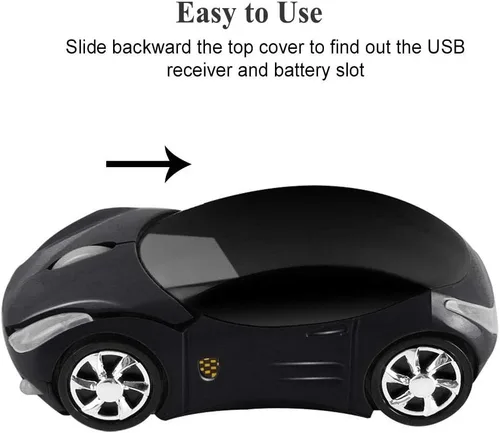 Vista 3 de CHUYI Ratón óptico inalámbrico en forma de coche 3D ultra pequeño y fresco para viajes de negocios, oficina, hogar, escuela, regalo (negro)
