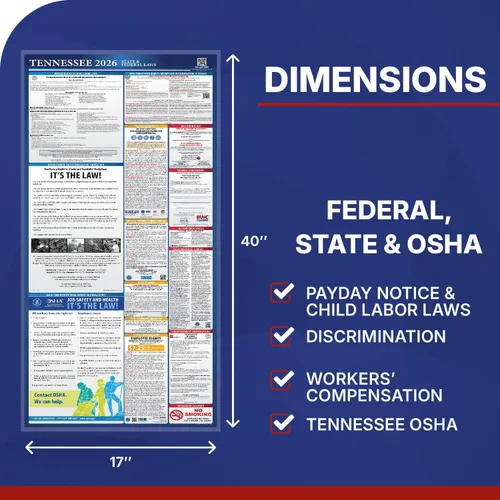 Vista 2 de Póster de la ley laboral estatal y federal de Tennessee 2026 - Cumple con OSHA en el lugar de trabajo - Publicación de regulaciones obligatorias