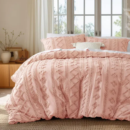 Vista 21 de Bedsure Funda de edredón bohemia tamaño matrimonial, bordado copetudo, 3 04 - Blanco - Elegante (sin edredón)