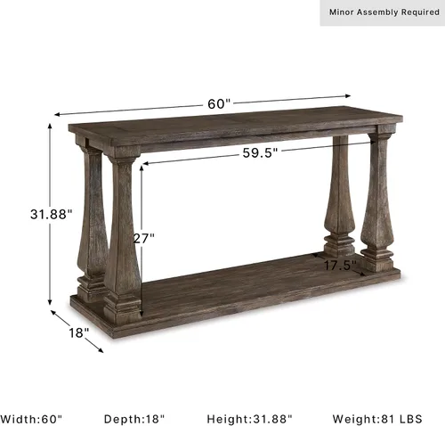 Vista 12 de Signature Design by Ashley Johnelle - Mesa de sofá casual, mesa enmarcada con aspecto de tablón, acabado desgastado, chapas de olmo y madera, 60
