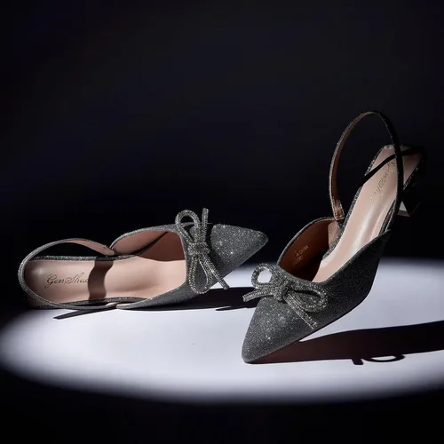 Vista 3 de GENSHUO Zapatos de tacón con lazo de diamantes de imitación para mujer, zapatos de vestir para novia y boda