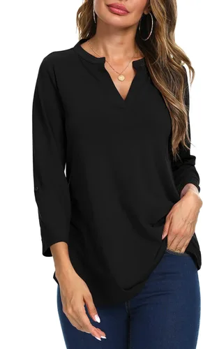 Vista 2 de NILOUFO - Blusas tipo túnica de verano para mujer con escote en V mangas 34 enrollables