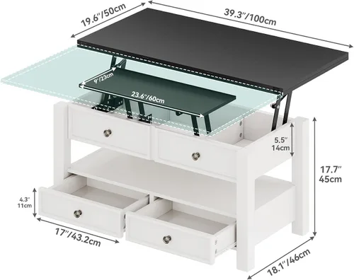 Vista 2 de YITAHOME Mesa de centro elevable Center Table with Multi-Functional Design, Drawers, Hidden Compartment, Converts to Dining Desk, for Living Room