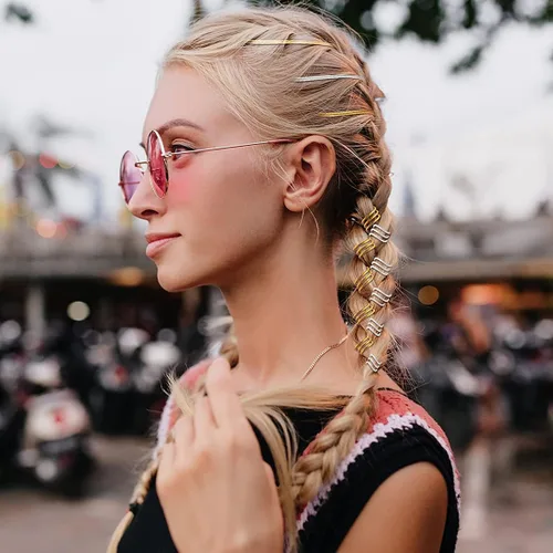 Vista 6 de 4 piezas de cordones elásticos de 16.4 ft, trenzas de rastas, accesorios para el cabello, cinta elástica de oropel metálico, hilo de joyería