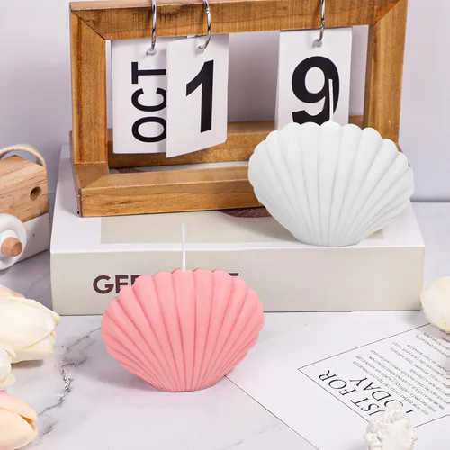 Vista 5 de 2 velas perfumadas de conchas marinas, velas estéticas de moda, vertidas a mano, cera de soja hecha a mano, forma de concha de fresia