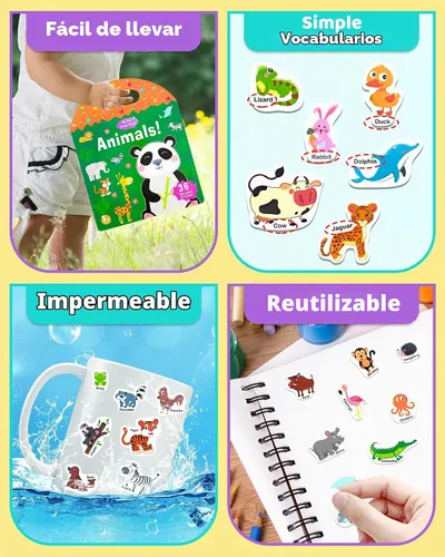 Vista 5 de Benresive - Libros de calcomanías reutilizables para niños de 2-4, libros de calcomanías para niños pequeños 1-3 y 2-4, juguetes de viaje Animal