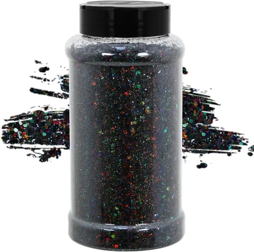Vista 9 de TORC Purpurina holográfica negra de 4 onzas, mezcla de purpurina gruesa a granel para decoración de festivales de arte cosmético de resina
