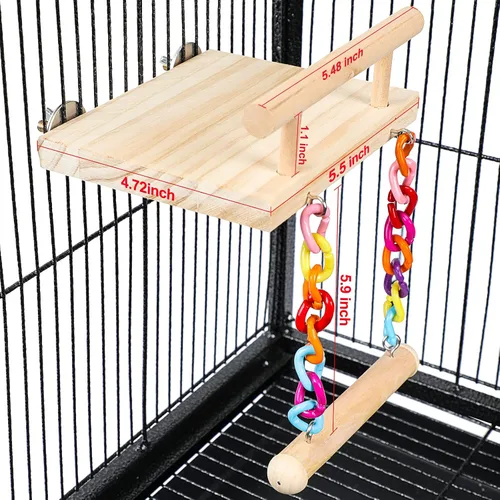 Vista 7 de FrgKbTm Perchas para pájaros, jaula de juguetes, plataforma de madera, para jugar, gimnasios, soportes de ejercicio con rueda de madera acrílica