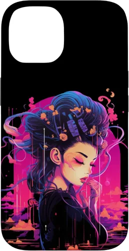 Vista 4 de iPhone 16 Japanese Geisha Retro Anime Cyberpunk Manga Synthwave Artsy Case