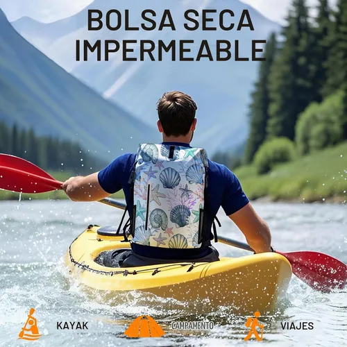 Vista 5 de Bolsa seca impermeable Bolsas secas marinas para kayak, senderismo, conchas marinas, coral, náutica, estrella de mar, mochila con cierre enrollable