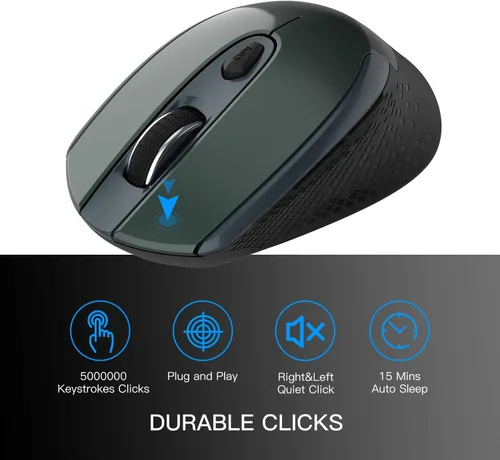 Vista 4 de Cimetech Ratón ergonómico inalámbrico, óptico de computadora de 2.4 G, 6 botones, silencioso con receptor USB, 3 DPI ajustables para laptop, Verde