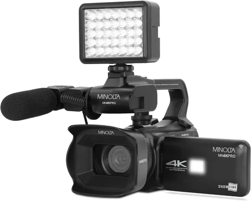Vista 2 de Minolta MN4KPRO 4K60FPS Ultra HD / 64 MP Autofocus Pro Kit de videocámara con paquete WiFi con accesorios