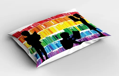 Vista 2 de Ambesonne Library Love - Juego de 2 fundas de almohada, siluetas, libros de lectura frente a una colorida composición de biblioteca, artículo