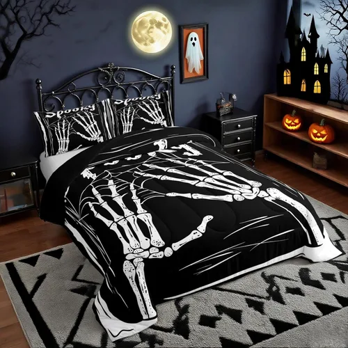 Vista 30 de Feelyou Juego de edredón de calabaza para todas las estaciones, decoración de Halloween, juego de ropa de cama con 1 funda de almohada, microfibra