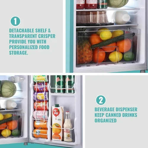 Vista 8 de WANAI Mini Refrigerador Compacto Pequeño con Congelador, Mini Refrigerador Retro con Doble Puerta, 7 Termostato Ajustable, Estantes Ajustables Para