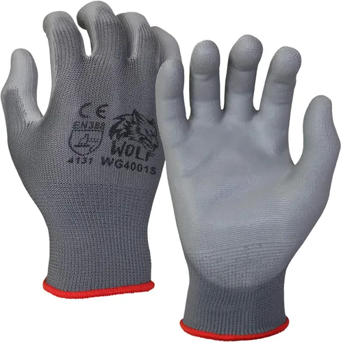Vista 9 de WOLF Guantes de trabajo con palma recubierta de poliuretano y carcasa de nylon, para construcción, mecánica, almacén, trabajo de jardinería, trabajo