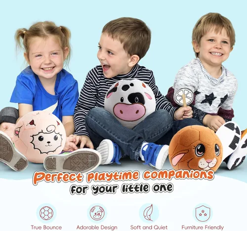 Vista 2 de VangeBow Pelotas de fútbol silenciosas para interior para niños pequeños de 1 a 3 años, juguetes de fútbol de peluche suave inflable para bebés