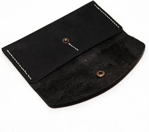 Vista 8 de Cartera de cuero genuino Crazy Horse, cartera delgada hecha a mano para hombres y mujeres (negro)